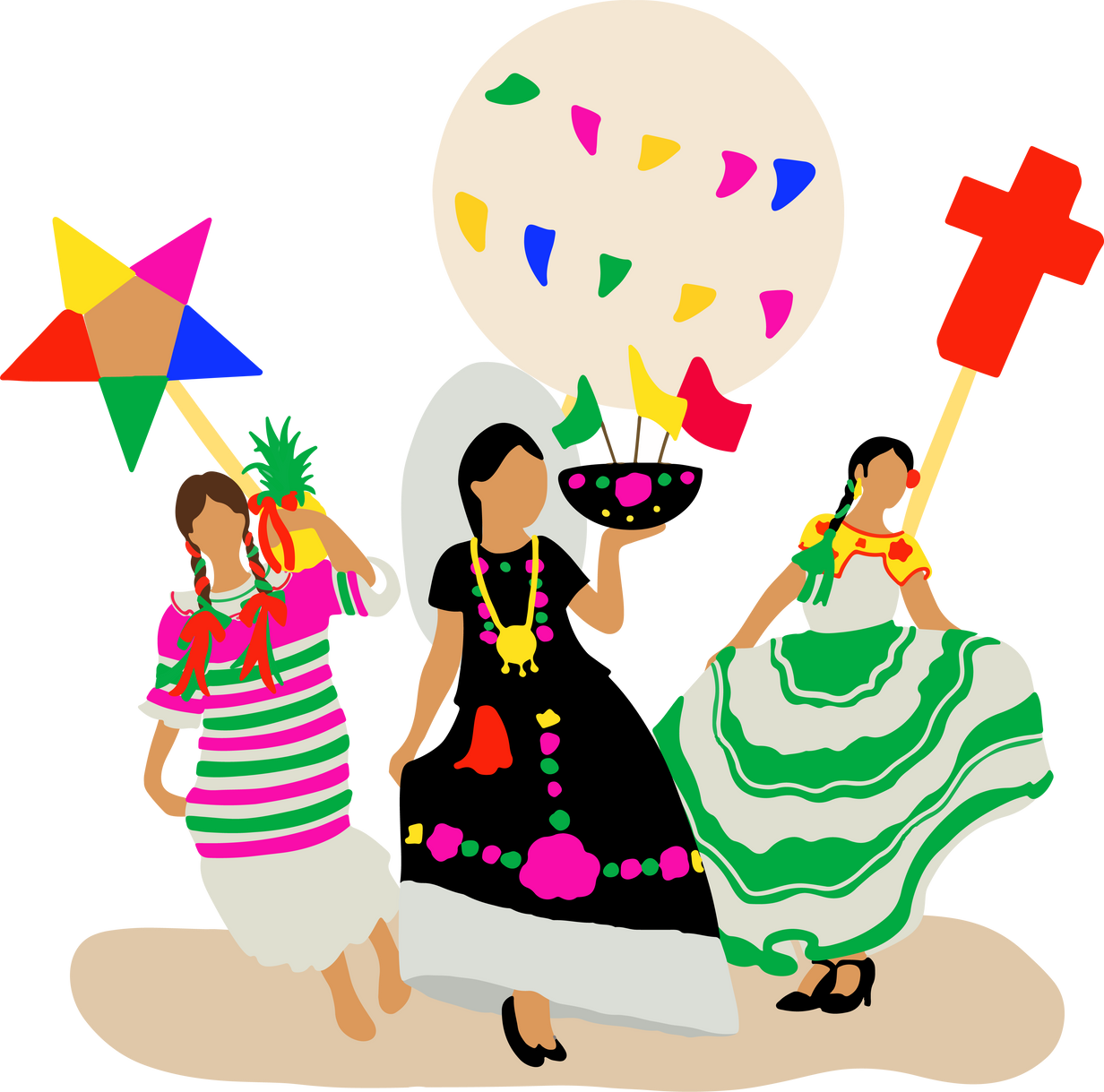 Handdrawn People in Oaxacan Clothes